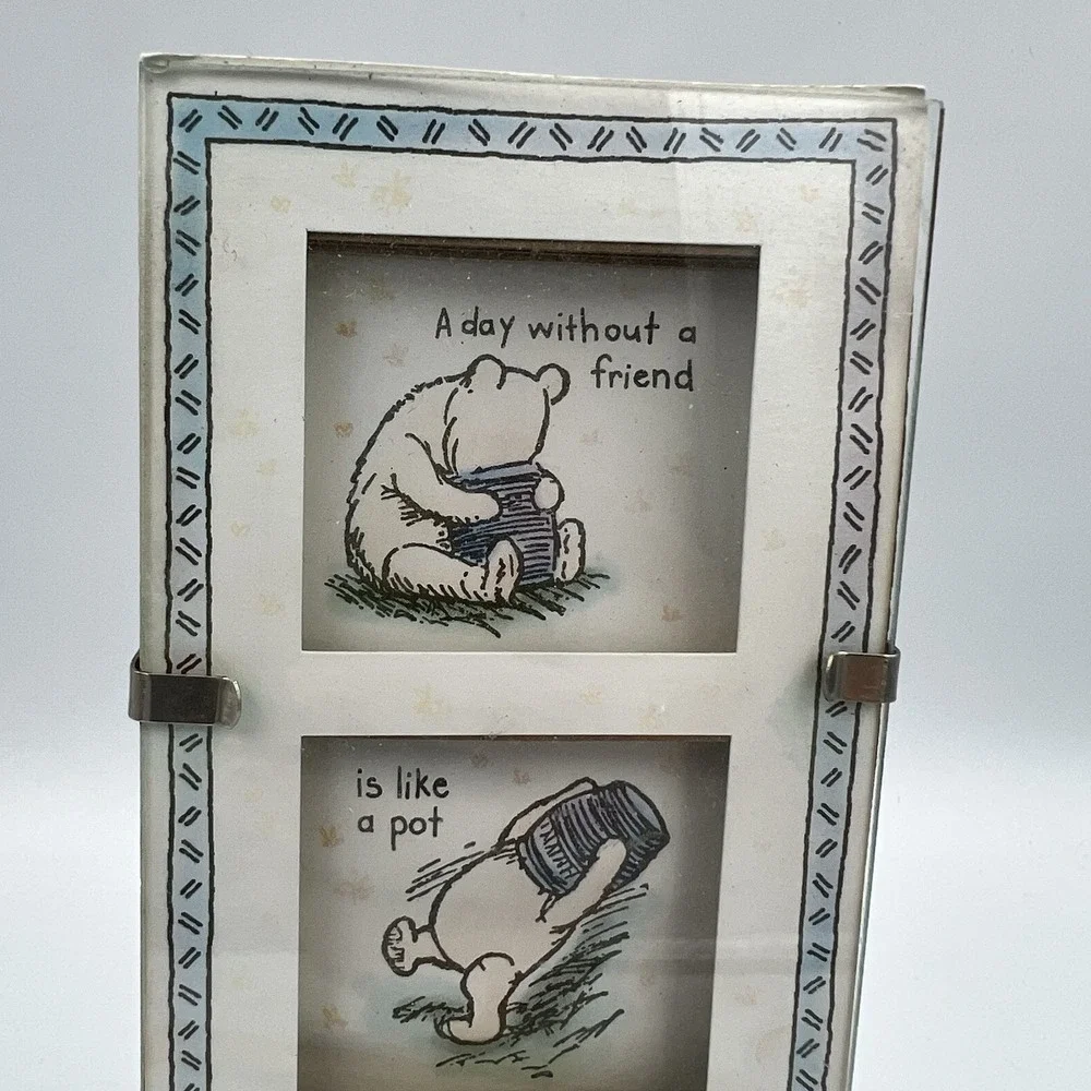 Vintage Disney Winnie The Pooh Picture Shadowbox Glass Frame Free Standing READ